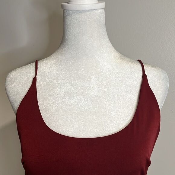 LUSH NWT high front slit slip dress burgundy - small - Picture 2 of 9